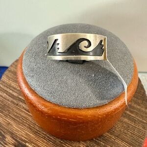 925, Sterling Wave Design Native Men's Ring, LG Signed Lester Gene